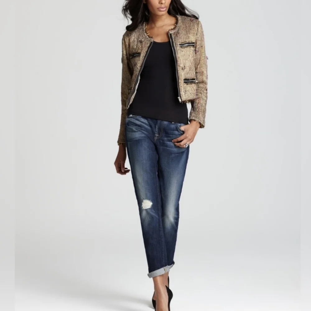 Chaser Silk Rainbow Metallic Tweed Bomber Jacket